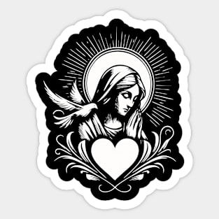 Holy Mary with heart and dove of peace Sticker